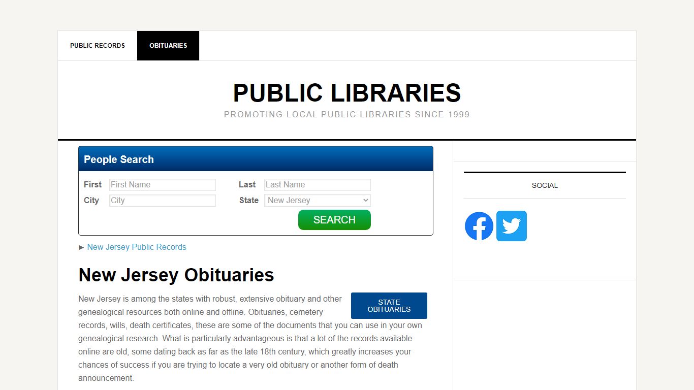 New Jersey Obituaries - Public Libraries